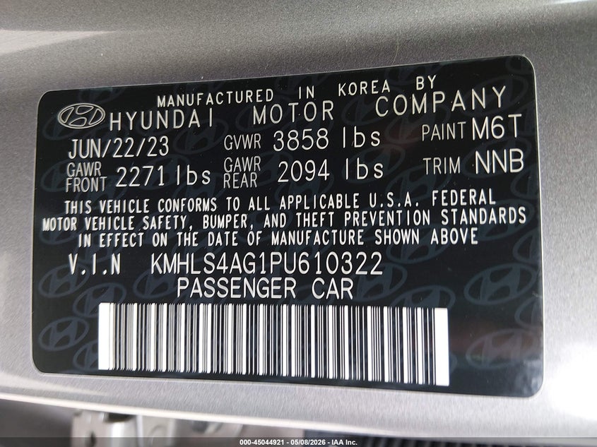 2023 Hyundai Elantra VIN KMHLS4AG1PU610322 IAAI salvage auction — RIGHT REAR, Original (Texas), sold $7,150 on 2026-07-16 (photo 9)