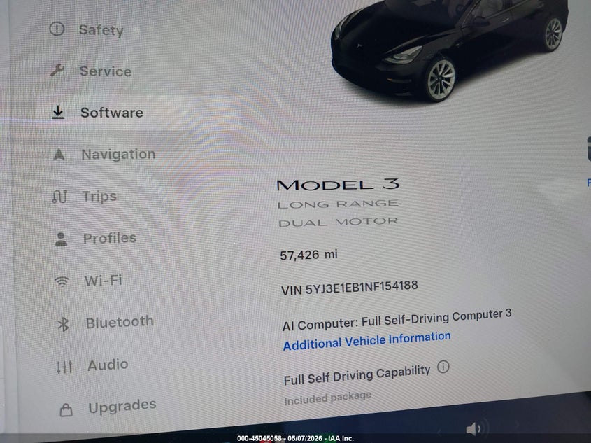 2022 Tesla Model 3 VIN 5YJ3E1EB1NF154188 IAAI salvage auction — REAR END, Rebuildable (Florida), sold $8,700 on 2026-07-30 (photo 7)