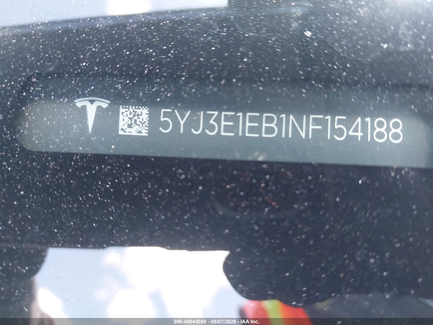 2022 Tesla Model 3 VIN 5YJ3E1EB1NF154188 IAAI salvage auction — REAR END, Rebuildable (Florida), sold $8,700 on 2026-07-30 (photo 9)