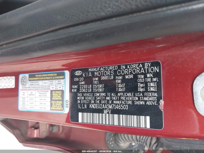 2021 Kia Seltos VIN KNDEU2AA5M7146503 IAAI salvage auction — RIGHT FRONT, Salvage (North Carolina), sold $2,550 on 2026-07-06 (photo 9)