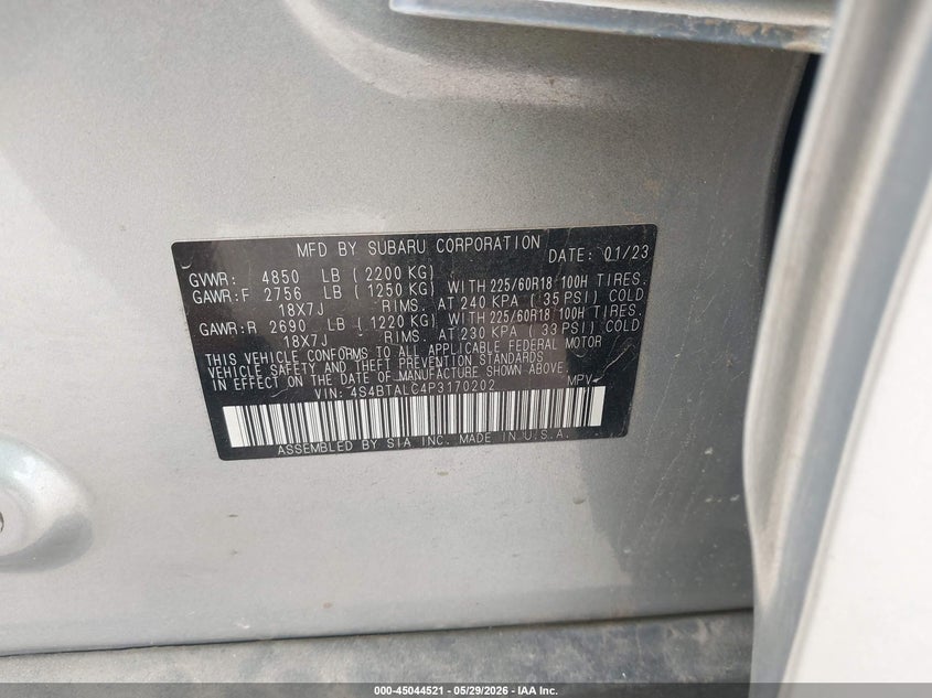 2023 Subaru Outback VIN 4S4BTALC4P3170202 IAAI salvage auction — SIDE, Original (Texas), sold $11,900 on 2026-07-05 (photo 9)