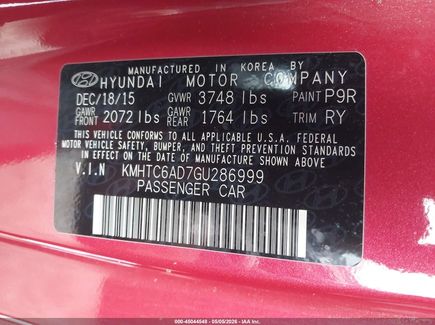 2016 Hyundai Veloster VIN KMHTC6AD7GU286999 IAAI salvage auction — NORMAL WEAR, Clear - Public Restricted (Oklahoma), sold $1,500 on 2026-07-08 (photo 9)