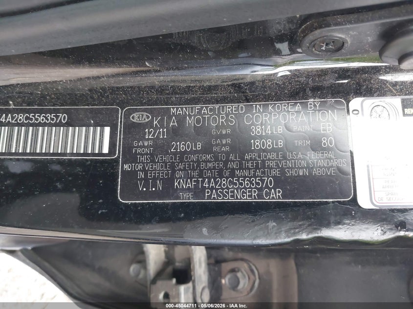 2012 Kia Forte VIN KNAFT4A28C5563570 IAAI salvage auction — REAR END, Bill Of Sale (Washington), sold $800 on 2026-07-08 (photo 9)