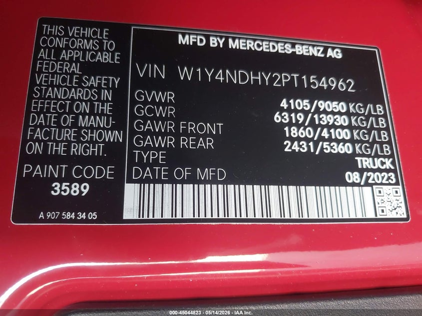 2023 Mercedes-benz Sprinter VIN W1Y4NDHY2PT154962 IAAI salvage auction — FRONT END, Salvage (Minnesota), sold $20,300 on 2026-07-13 (photo 9)