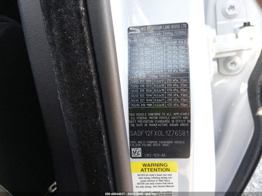2020 Jaguar E-pace VIN SADF12FX0L1Z76581 IAAI salvage auction — FRONT END, Salvage (Arkansas), sold $4,150 on 2026-07-09 (photo 9)