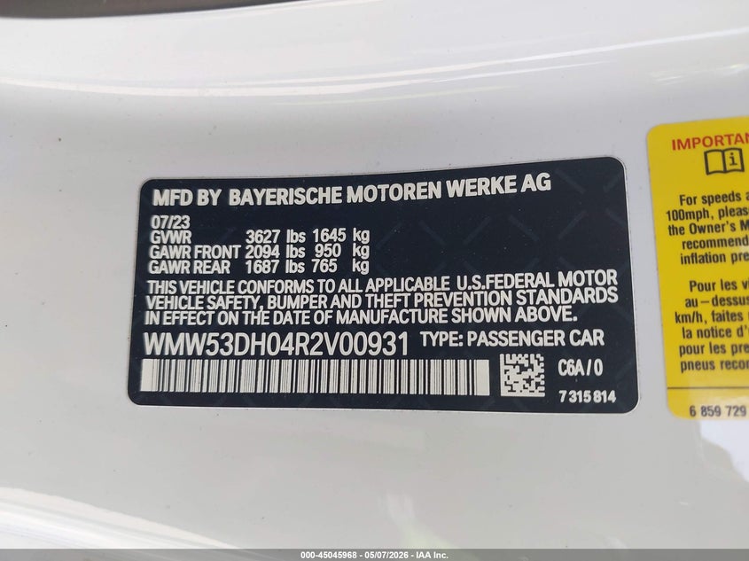 2024 Mini Hard top VIN WMW53DH04R2V00931 IAAI salvage auction — UNKNOWN, Original (Texas), sold $9,000 on 2026-07-09 (photo 9)