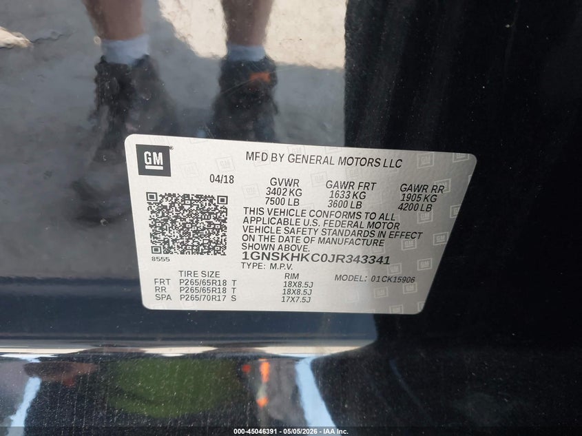 2018 Chevrolet Suburban VIN 1GNSKHKC0JR343341 IAAI salvage auction — NORMAL WEAR, Clear (Massachusetts), sold $1,650 on 2026-07-19 (photo 9)