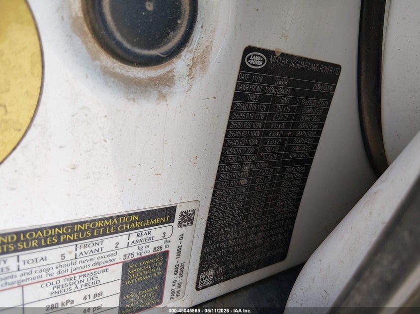 2019 Land rover Range rover velar VIN SALYB2EX0KA203331 IAAI salvage auction — HAIL, Salvage (Kansas), sold $4,050 on 2026-07-24 (photo 9)