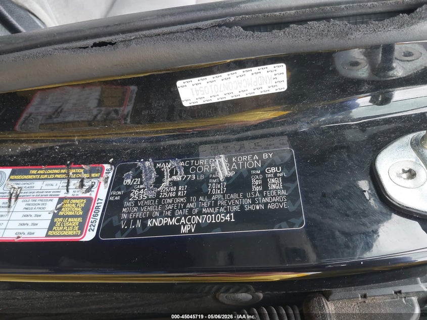 2022 Kia Sportage VIN KNDPMCAC0N7010541 IAAI salvage auction — RIGHT SIDE, Salvage Title, sold $4,450 on 2026-07-17 (photo 9)