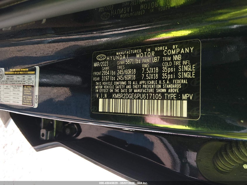 2023 Hyundai Palisade VIN KM8R2DGE6PU617105 IAAI salvage auction — REAR END, Salvage (Missouri), sold $11,000 on 2026-07-07 (photo 9)