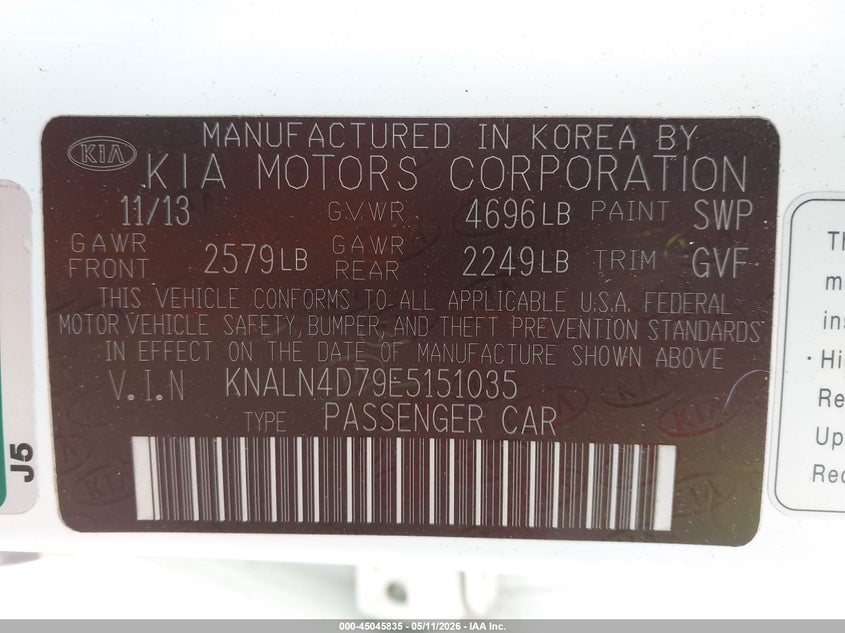 2014 Kia Cadenza VIN KNALN4D79E5151035 IAAI salvage auction — FRONT END, Salvage (Idaho), sold $1,650 on 2026-07-19 (photo 9)