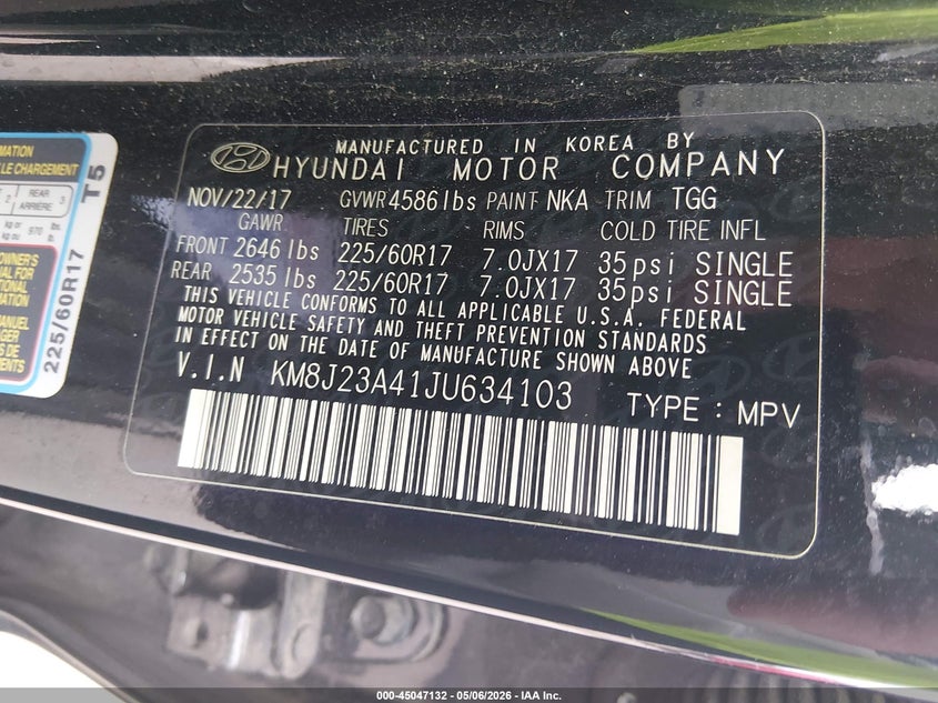 2018 Hyundai Tucson VIN KM8J23A41JU634103 IAAI salvage auction — RIGHT SIDE, Salvage (Mississippi), sold $2,100 on 2026-07-09 (photo 9)