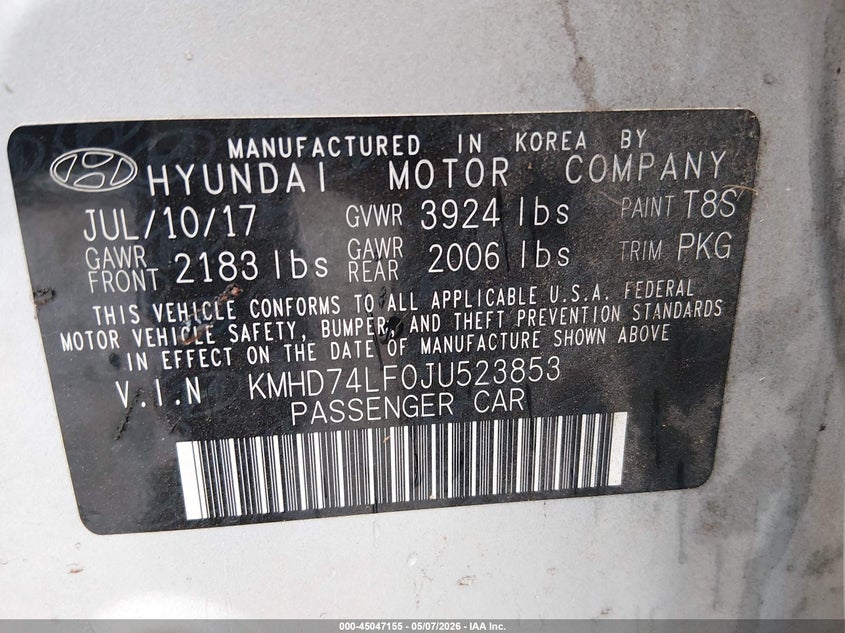 2018 Hyundai Elantra VIN KMHD74LF0JU523853 IAAI salvage auction — FRONT END, Salvage (Georgia), sold $1,400 on 2026-07-23 (photo 9)