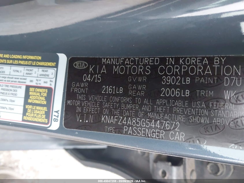 2016 Kia Forte VIN KNAFZ4A85G5447672 IAAI salvage auction — REAR END, Original (Texas), sold $2,350 on 2026-07-09 (photo 9)