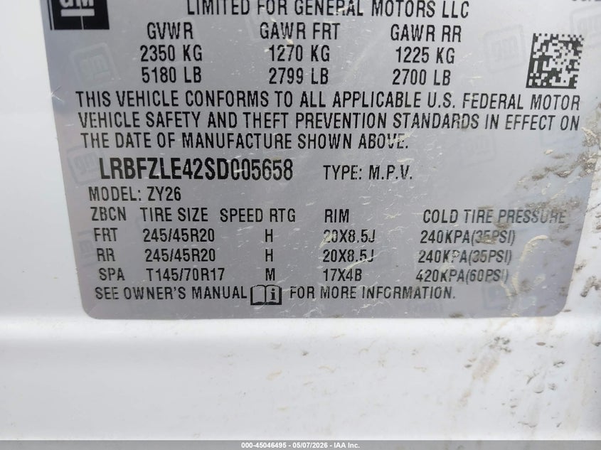 2025 Buick Envision VIN LRBFZLE42SD005658 IAAI salvage auction — REAR END, Salvage Title, sold $7,800 on 2026-07-23 (photo 9)