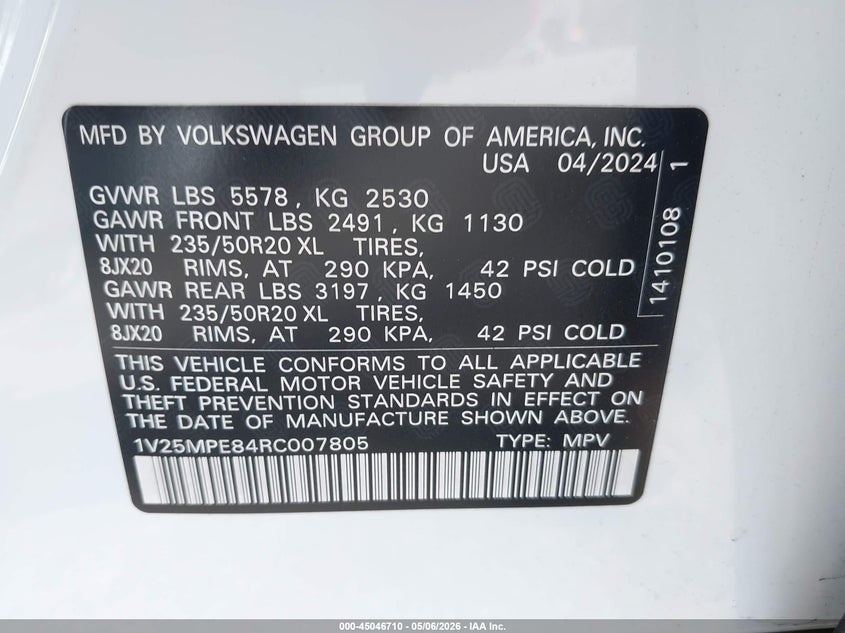 2024 Volkswagen Id.4 VIN 1V25MPE84RC007805 IAAI salvage auction — RIGHT SIDE, Rebuildable (Florida), sold $8,650 on 2026-07-09 (photo 9)