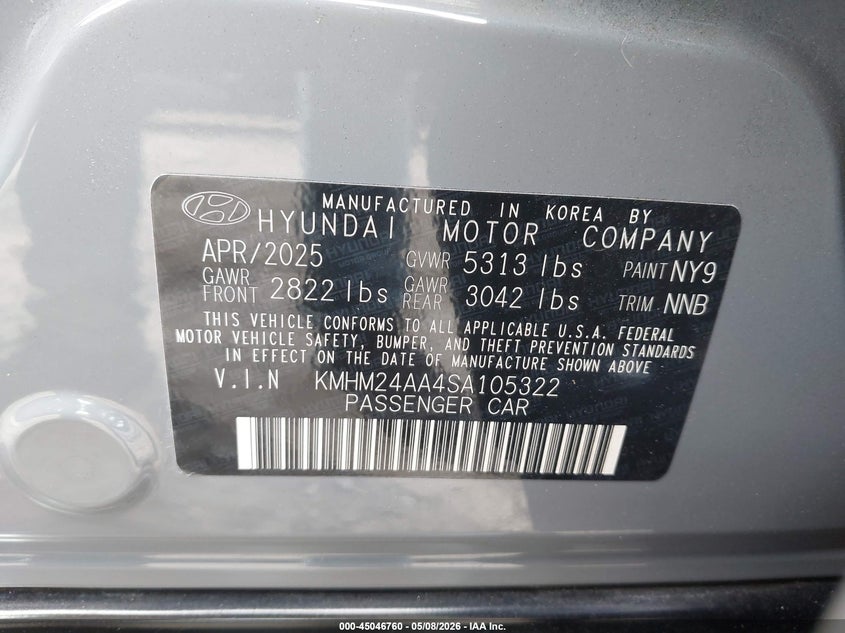 2025 Hyundai Ioniq 6 VIN KMHM24AA4SA105322 IAAI salvage auction — REAR END, Salvage (Georgia), sold $6,650 on 2026-07-09 (photo 9)