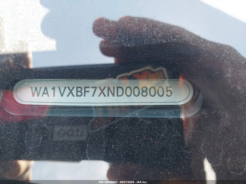 2022 Audi Q7 VIN WA1VXBF7XND008005 IAAI salvage auction — LEFT SIDE, Salvage Title, sold $17,700 on 2026-07-21 (photo 9)
