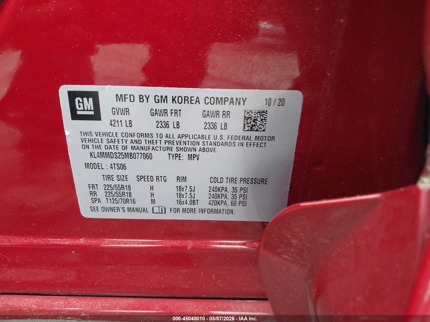 2021 Buick Encore gx VIN KL4MMDS25MB077060 IAAI salvage auction — RIGHT SIDE, Salvage - Greater Than 75% (Maryland), sold $4,050 on 2026-07-27 (photo 9)