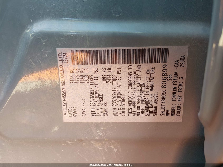 2025 Nissan Rogue VIN 5N1BT3BB0SC806899 IAAI salvage auction — ROOF, Salvage Title, sold $9,500 on 2026-07-30 (photo 9)