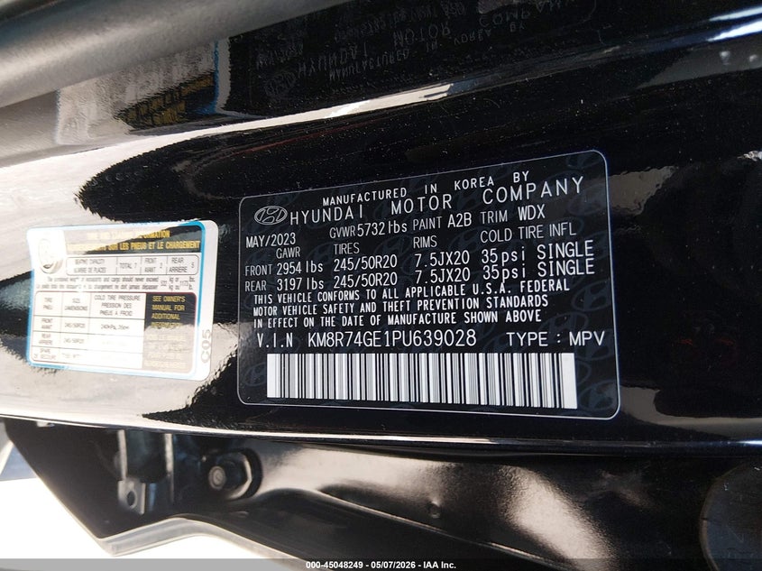 2023 Hyundai Palisade VIN KM8R74GE1PU639028 IAAI salvage auction — FRONT END, Salvage (Tennessee), sold $9,075 on 2026-07-28 (photo 9)