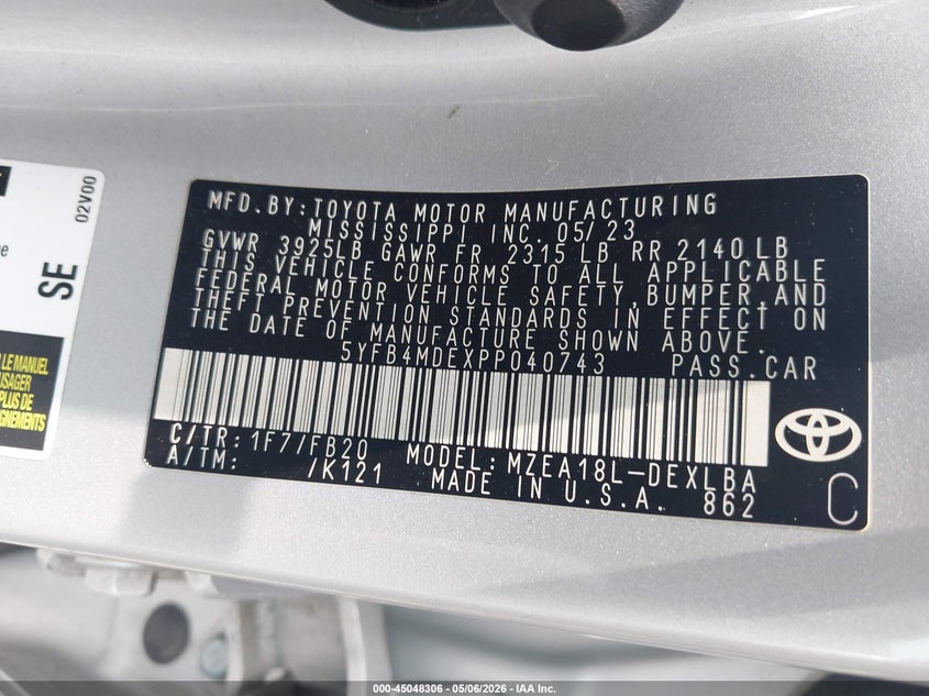 2023 Toyota Corolla VIN 5YFB4MDEXPP040743 IAAI salvage auction — LEFT & RIGHT, Original (Texas), sold $5,400 on 2026-07-24 (photo 9)