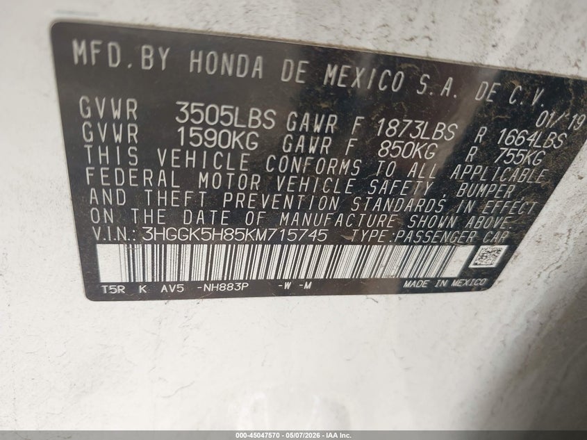 2019 Honda Fit VIN 3HGGK5H85KM715745 IAAI salvage auction — REAR END, Original (Texas), sold $4,450 on 2026-07-05 (photo 9)