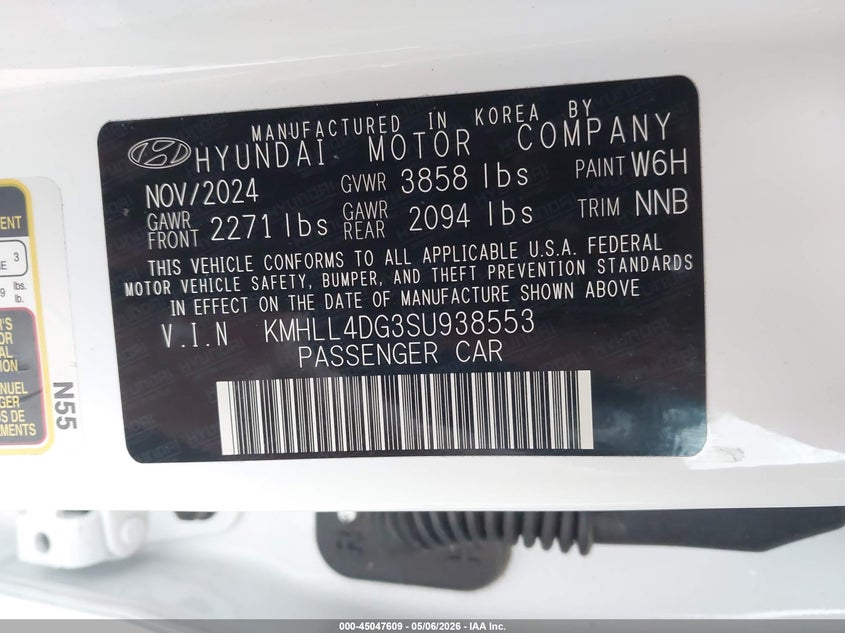2025 Hyundai Elantra VIN KMHLL4DG3SU938553 IAAI salvage auction — REAR END, Original (Texas), sold $6,500 on 2026-07-21 (photo 9)