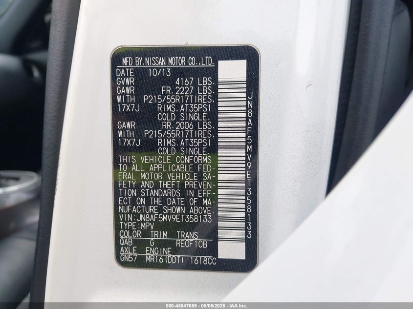 2014 Nissan Juke VIN JN8AF5MV9ET358133 IAAI salvage auction — LEFT SIDE, Salvage (Georgia), sold $850 on 2026-07-15 (photo 9)