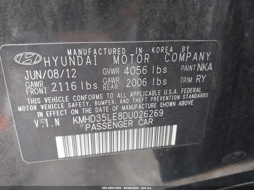 2013 Hyundai Elantra VIN KMHD35LE8DU026269 IAAI salvage auction — FRONT END, Salvage (Ohio), sold $425 on 2026-07-20 (photo 9)