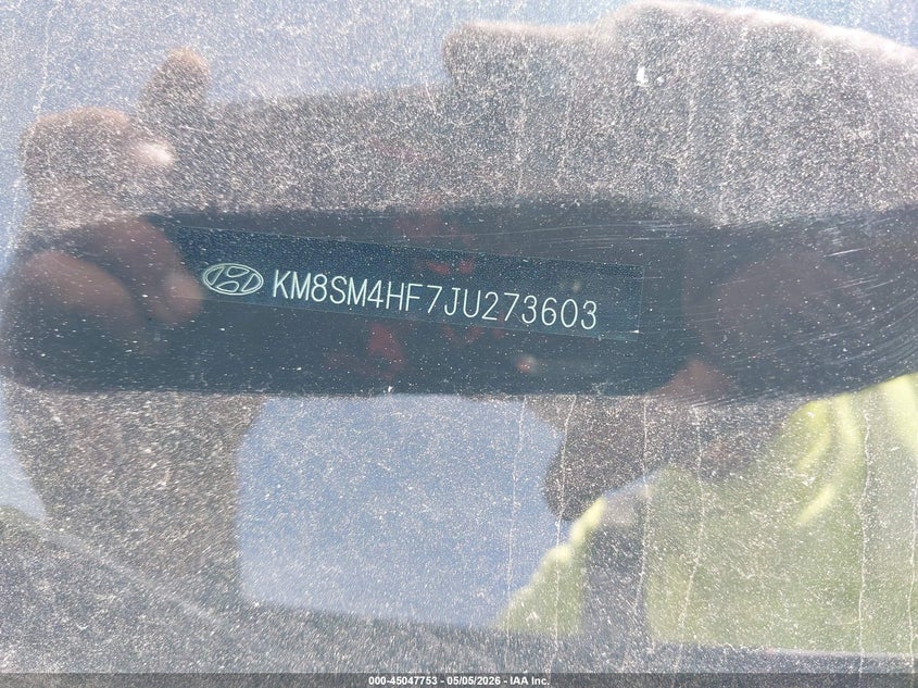 2018 Hyundai Santa fe VIN KM8SM4HF7JU273603 IAAI salvage auction — FRONT END, Salvage (Texas), sold $2,500 on 2026-07-15 (photo 9)