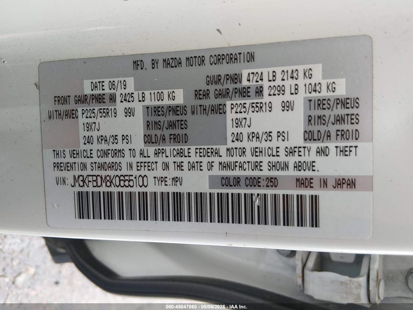 2019 Mazda Cx-5 VIN JM3KFBDM8K0655100 IAAI salvage auction — REAR END, Salvage (Colorado), sold $3,800 on 2026-07-28 (photo 9)