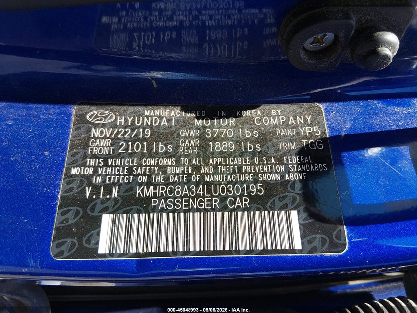 2020 Hyundai Venue VIN KMHRC8A34LU030195 IAAI salvage auction — FRONT END, Salvage (Utah), sold $2,400 on 2026-07-17 (photo 9)