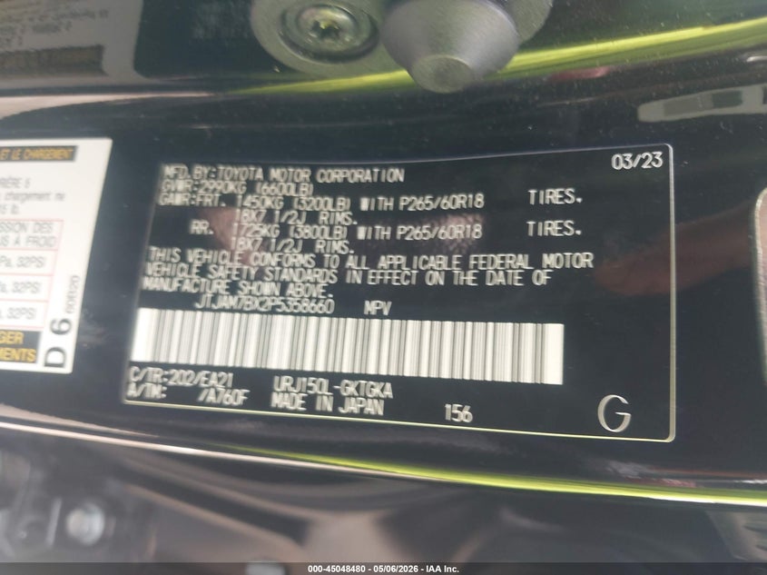 2023 Lexus Gx VIN JTJAM7BX2P5358660 IAAI salvage auction — FRONT END, Wait Title, sold $18,700 on 2026-08-26 (photo 9)