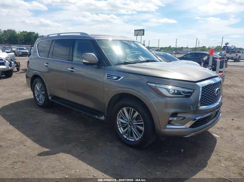 2019 Infiniti Qx80 VIN JN8AZ2NFXK9687719 IAAI salvage auction — LEFT & RIGHT, Salvage Title, sold $5,600 on 2026-07-29 (photo 1)