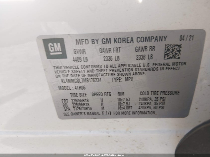 2021 Buick Encore gx VIN KL4MMCSL7MB176224 IAAI salvage auction — LEFT SIDE, Salvage (Colorado), sold $3,450 on 2026-07-21 (photo 9)