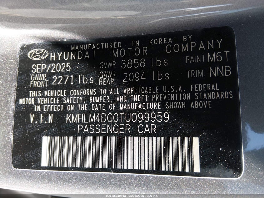 2026 Hyundai Elantra VIN KMHLM4DG0TU099959 IAAI salvage auction — REAR END, Salvage (Nevada), sold $3,450 on 2026-07-31 (photo 9)