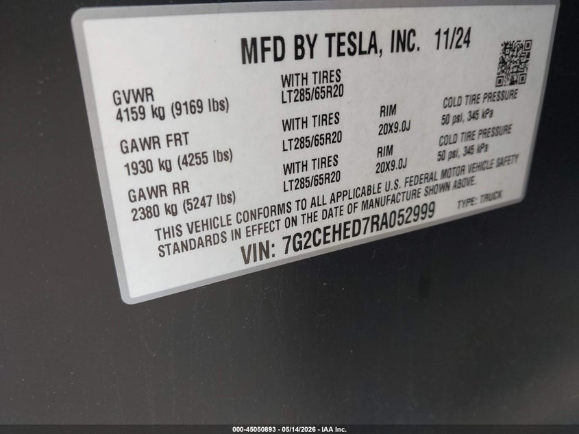 2024 Tesla Cybertruck VIN 7G2CEHED7RA052999 IAAI salvage auction — RIGHT SIDE, Salvage (Idaho), sold $14,300 on 2026-07-16 (photo 9)