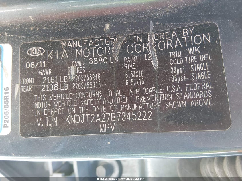 2011 Kia Soul VIN KNDJT2A27B7345222 IAAI salvage auction — REAR END, Salvage (West Virginia), sold $100 on 2026-07-15 (photo 9)