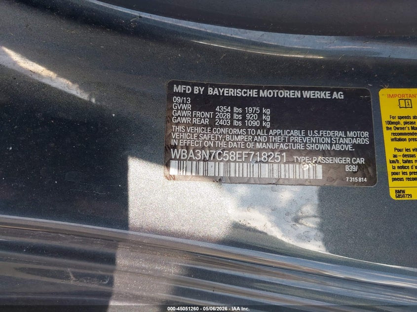 2014 BMW 4er VIN WBA3N7C58EF718251 IAAI salvage auction — NORMAL WEAR, Clear - Dealer Only (California), sold $25 on 2026-07-30 (photo 9)