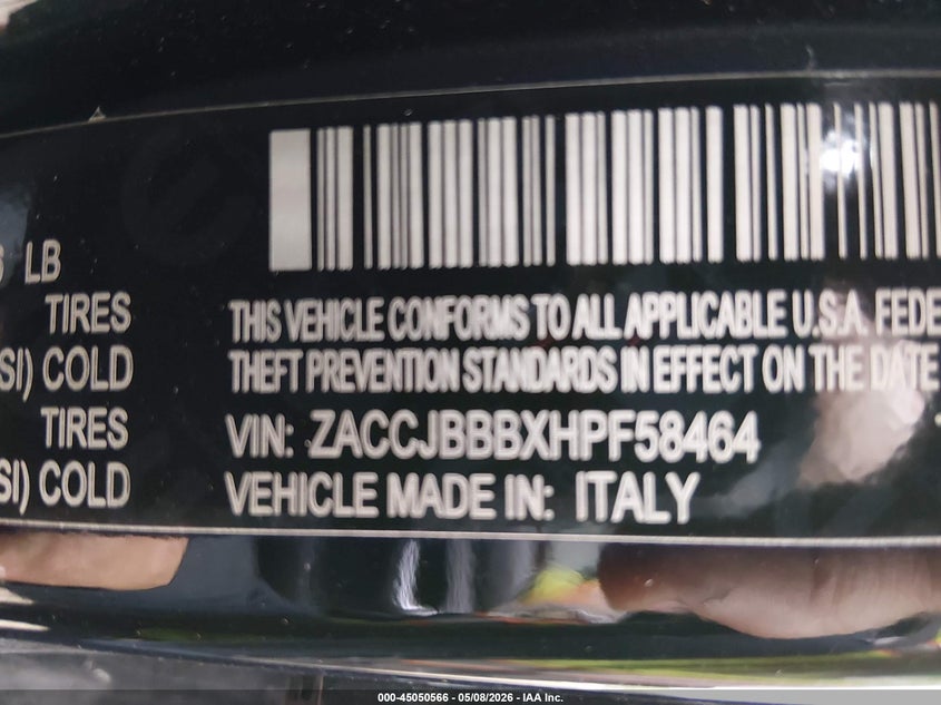 2017 Jeep Renegade VIN ZACCJBBBXHPF58464 IAAI salvage auction — LEFT SIDE, Salvage (Ohio), sold $1,850 on 2026-07-29 (photo 9)