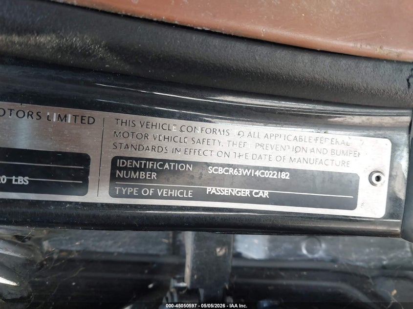 2004 Bentley Continental gt VIN SCBCR63W14C022182 IAAI salvage auction — VANDALISM, Salvage (California), sold $8,525 on 2026-07-08 (photo 9)