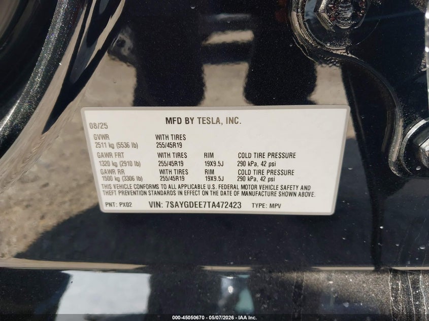 2026 Tesla Model y VIN 7SAYGDEE7TA472423 IAAI salvage auction — LEFT FRONT, Salvage (Illinois), sold $20,000 on 2026-07-09 (photo 9)