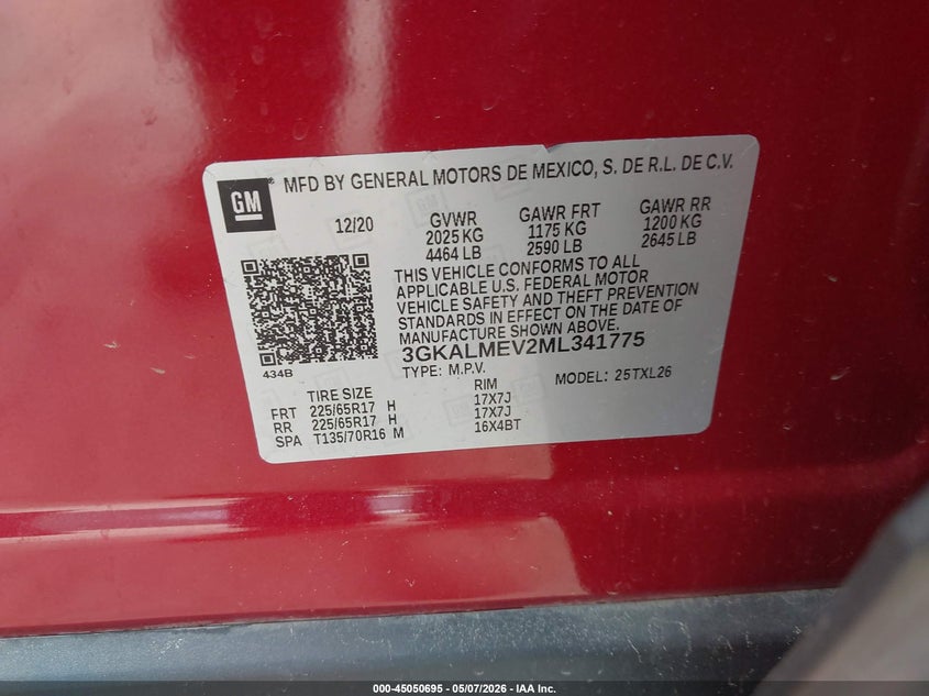 2021 Gmc Terrain VIN 3GKALMEV2ML341775 IAAI salvage auction — HAIL, Original (Texas), sold $7,775 on 2026-07-27 (photo 9)