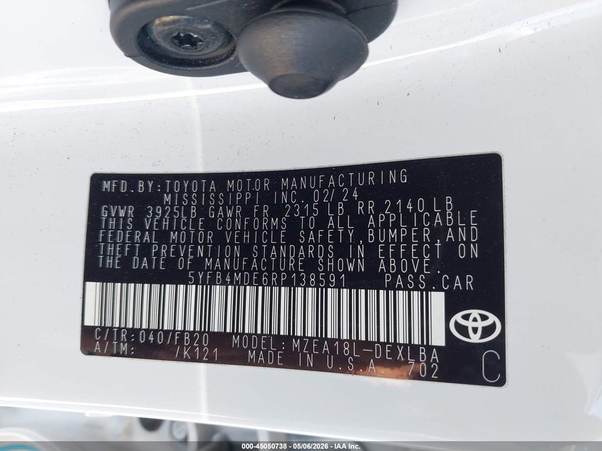 2024 Toyota Corolla VIN 5YFB4MDE6RP138591 IAAI salvage auction — RIGHT SIDE, Salvage Title, sold $3,550 on 2026-07-29 (photo 9)
