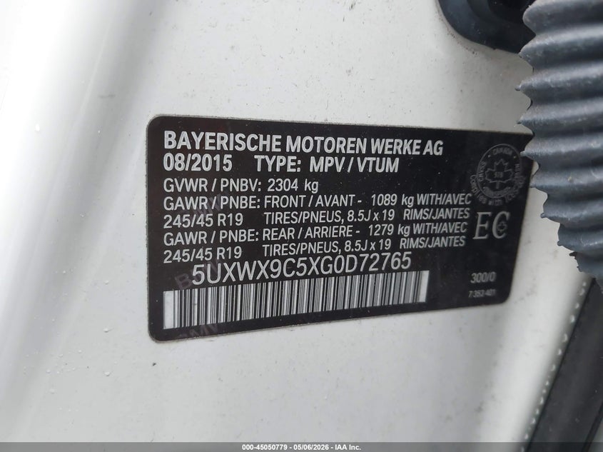 2016 BMW X3 VIN 5UXWX9C5XG0D72765 IAAI salvage auction — FRONT END, Salvage (New Jersey), sold $4,050 on 2026-07-16 (photo 9)