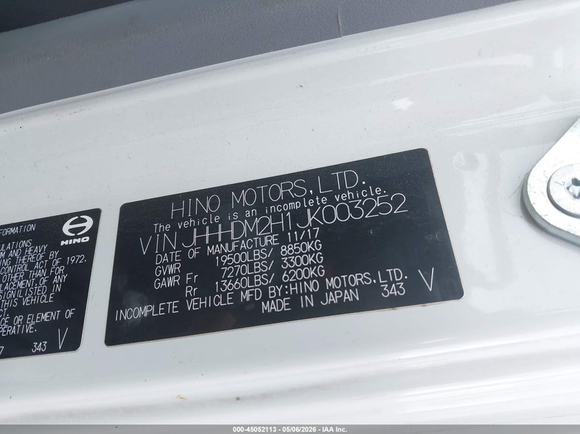 2018 Hino Xjc710/xfc710 VIN JHHHDM2H1JK003252 IAAI salvage auction — SIDE, Enterprise Vehicles Clear Only (Colorado), sold $8,100 on 2026-07-18 (photo 9)