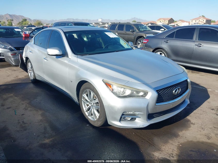 2014 Infiniti Q50 VIN JN1BV7AP3EM686360 IAAI salvage auction — REAR END, Salvage (Arizona), sold $1,050 on 2026-07-07 (photo 1)