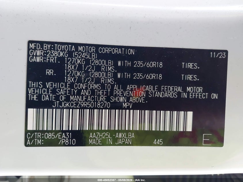 2024 Lexus Nx VIN JTJGKCEZ9R5018270 IAAI salvage auction — FRONT END, Salvage (Texas), sold $20,650 on 2026-07-08 (photo 9)