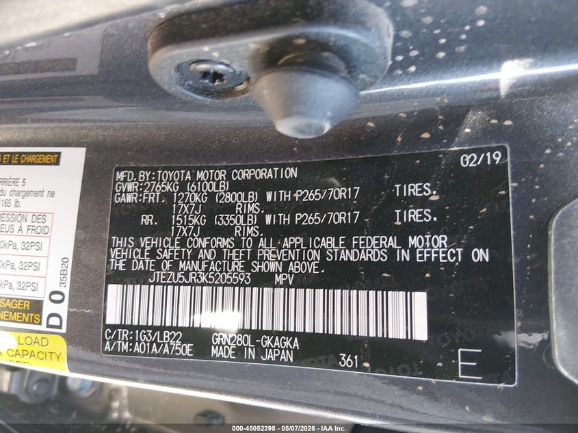 2019 Toyota 4runner VIN JTEZU5JR3K5205593 IAAI salvage auction — ROLLOVER, Salvage (Texas), sold $3,950 on 2026-07-15 (photo 9)